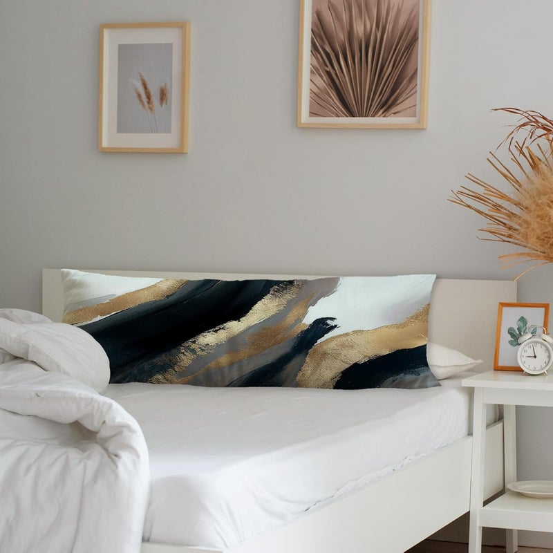 Exqcom Black and Gold Abstract Body Pillow Covers 20x54, Mid Century Modern Black Gold and White Long Body Pillow Case Cover with Hidden Zipper for Women Men Adults Kids Girls Boys - Image 3